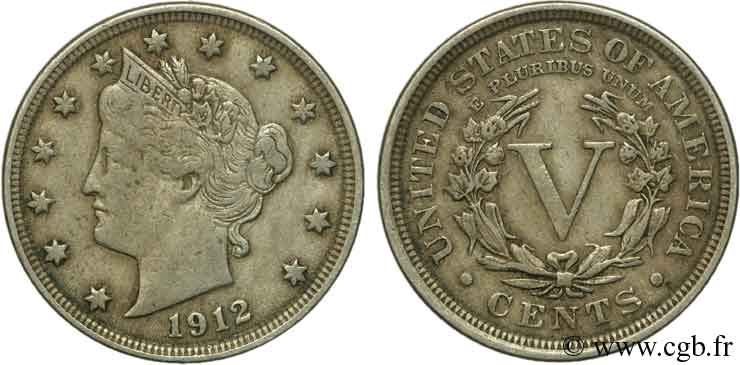 VEREINIGTE STAATEN VON AMERIKA 5 Cents Liberty Nickel 1912 Philadelphie SS 