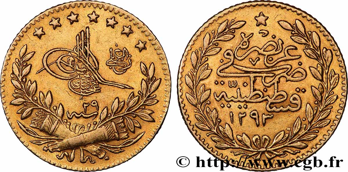 TURKEY 25 Kurush en or Sultan Abdülhamid II AH 1293 an 29 (1903) Constantinople XF 