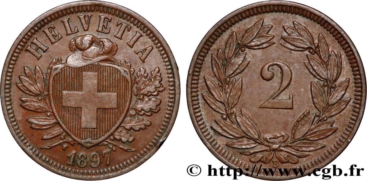 SWITZERLAND 2 Centimes (Rappen) 1897 Berne  AU 