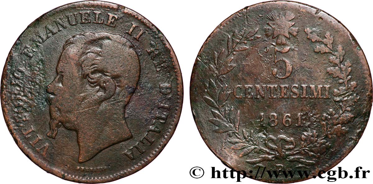 ITALIE - ROYAUME D&nbsp;ITALIE - VICTOR-EMMANUEL II 5 Centesimi  1861 Bologne TB 