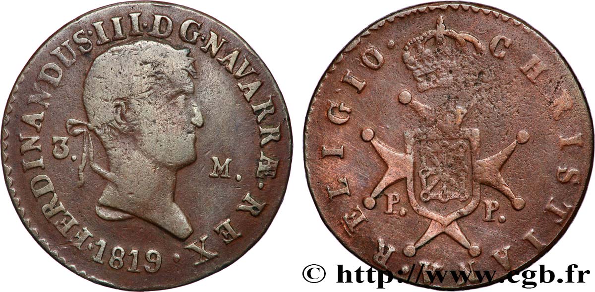 SPAIN - NAVARRA 3 Maravedis Ferdinand III 1819 Pampelune VF 