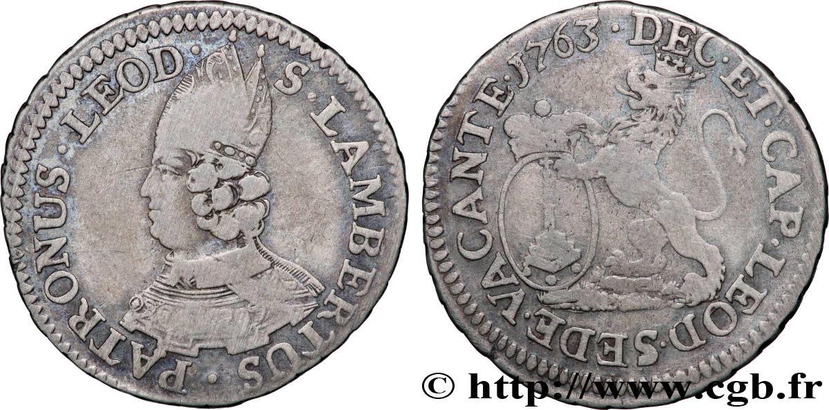 LIÈGE - PRINCIPAUTÉ ÉPISCOPALE DE LIÈGE - SIÈGE VACANT Escalin 1763 Liège TB+ 