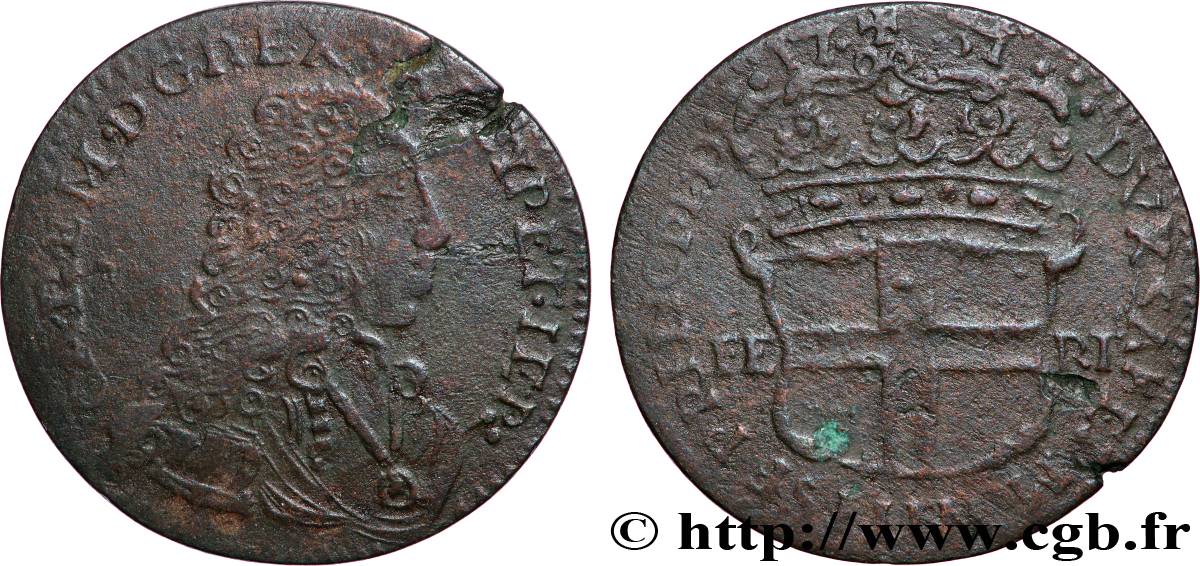 DUCHY OF SAVOY - CHARLES-EMMANUEL III 5 sols, 1er type (5 soldi) 1737 Turin VF 