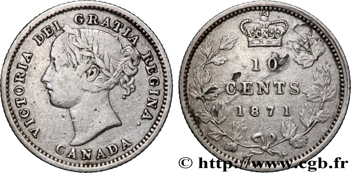 CANADA 10 Cents Victoria 1871  TB+ 