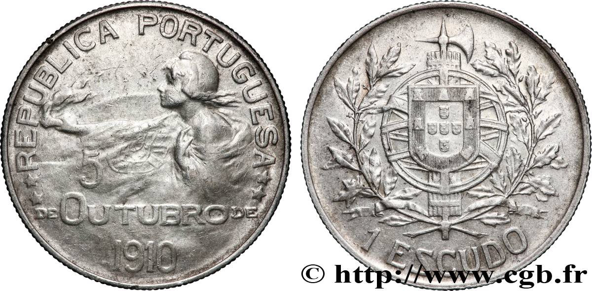 PORTUGAL 1 Escudo naissance de la République (frappée en 1914, commémore le 5 octobre 1910) 1910  TTB+ 