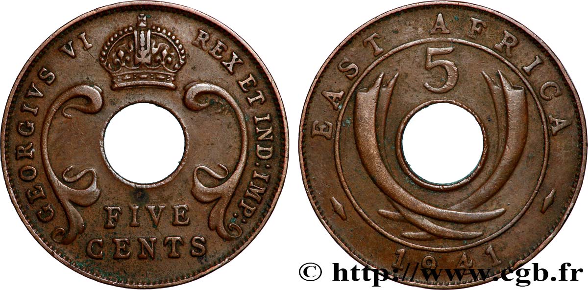 AFRIQUE DE L&nbsp;EST 5 Cents frappe au nom de Georges VI 1941 Bombay TTB 