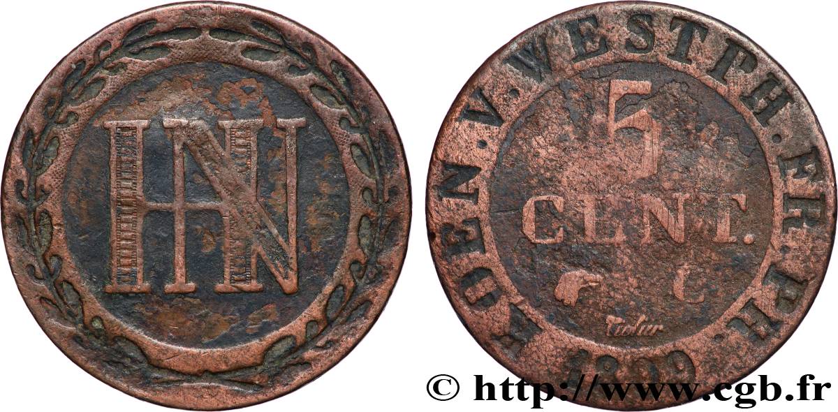 ALLEMAGNE - ROYAUME DE WESTPHALIE 5 Centimes Jérôme Napoléon 1809 Cassel TB 