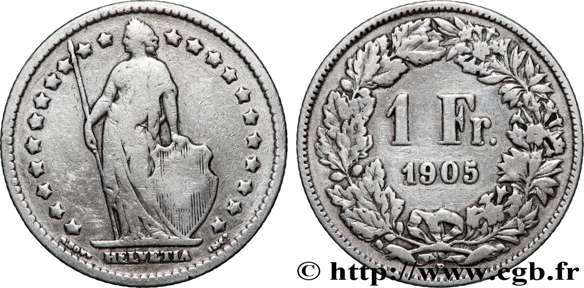 SUISSE 1 Franc Helvetia 1905 Berne TB 