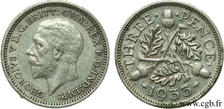 UNITED KINGDOM 3 Pence Georges VI 1933  AU 