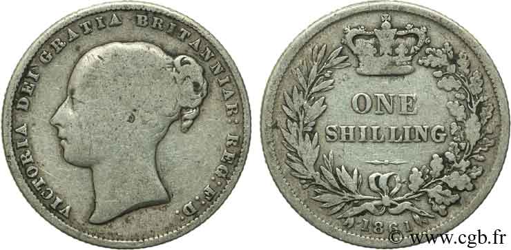 UNITED KINGDOM 1 Shilling Victoria 1861  VF 
