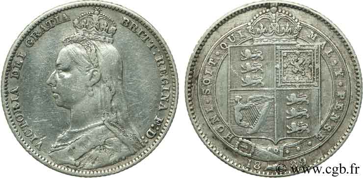 REINO UNIDO 1 Shilling Victoria buste du jubilé 1889  BC+ 