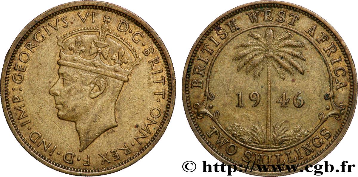 AFRIQUE OCCIDENTALE BRITANNIQUE 2 Shillings Georges VI 1946 Heaton TTB 