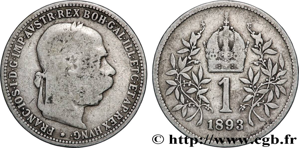 UNGHERIA 1 Corona François-Joseph Ier tête laurée 1893 Vienne MB 