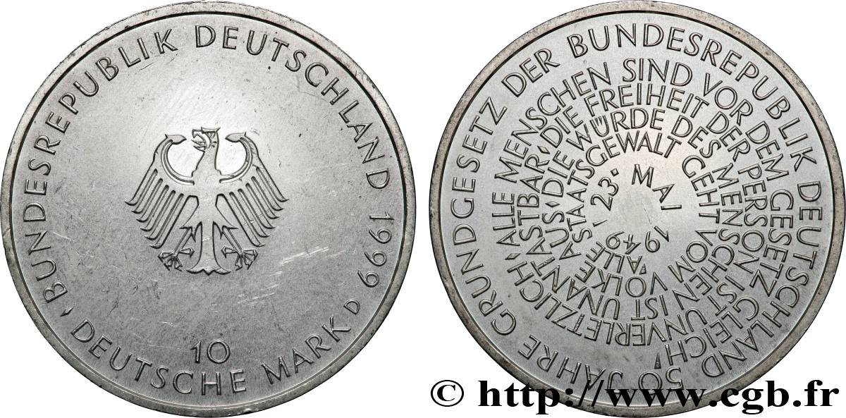 GERMANY 10 Mark 50e anniversaire de la fondation de la République Fédérale d’Allemagne 1999 Munich - D AU 