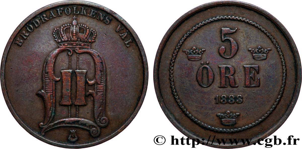 SVEZIA 5 Ore Oscar II 1888  BB 