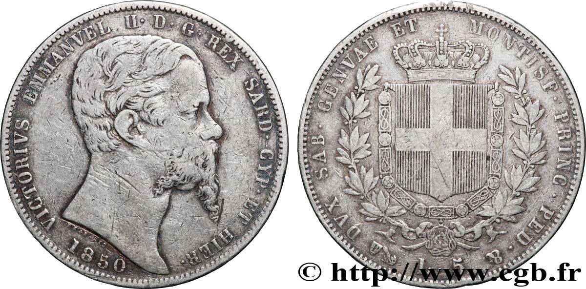 ITALIEN - SARDINIEN KÖNIGREICH - VIKTOR EMMANUEL II. 5 Lire  1850 Gênes fSS 
