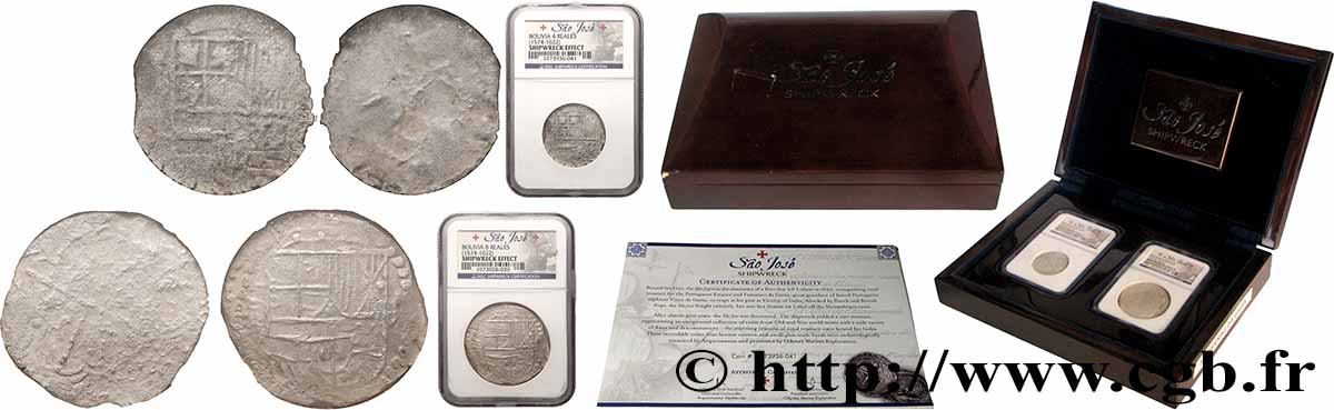 BOLIVIE Coffret 4 Reales et 8 Reales - Trésor du Sao José (1574-1622)  TB+ NGC