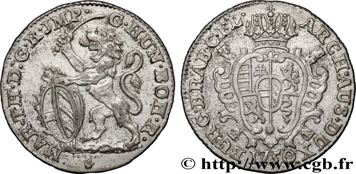 BELGIQUE - PAYS-BAS AUTRICHIENS 1 Escalin au lion 1750 Anvers TTB+ 