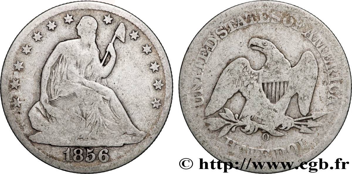 ÉTATS-UNIS D&nbsp;AMÉRIQUE 1/2 Dollar type Liberté assise  1856 Nouvelle-Orléans - O TB 