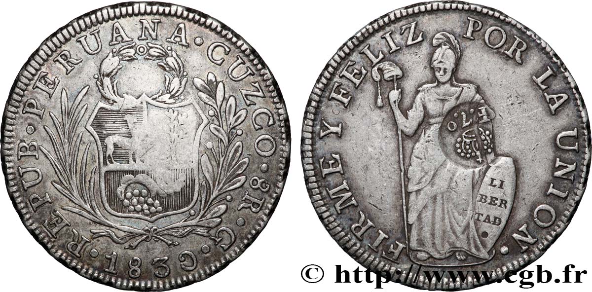 PÉROU 8 Reales , contremarque pour Manille 1833 Lima TTB 