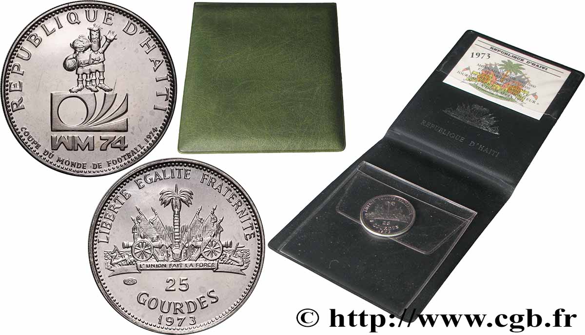 HAITI 25 Gourdes Proof mascottes coupe du Monde de football 1974 / armes 1973  MS 