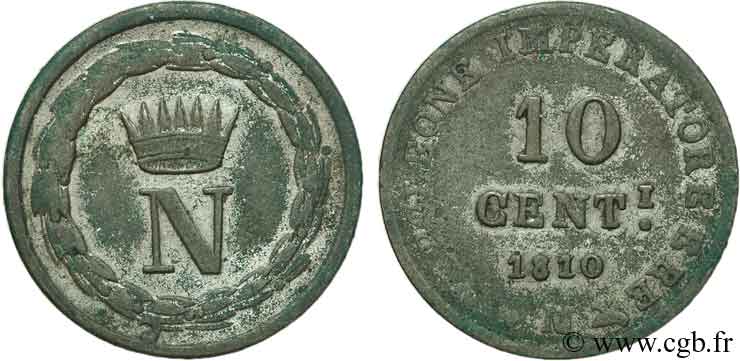 ITALY - KINGDOM OF ITALY - NAPOLEON I 10 Centesimi Napoléon Empereur et Roi d’Italie 1810 Milan - M XF 