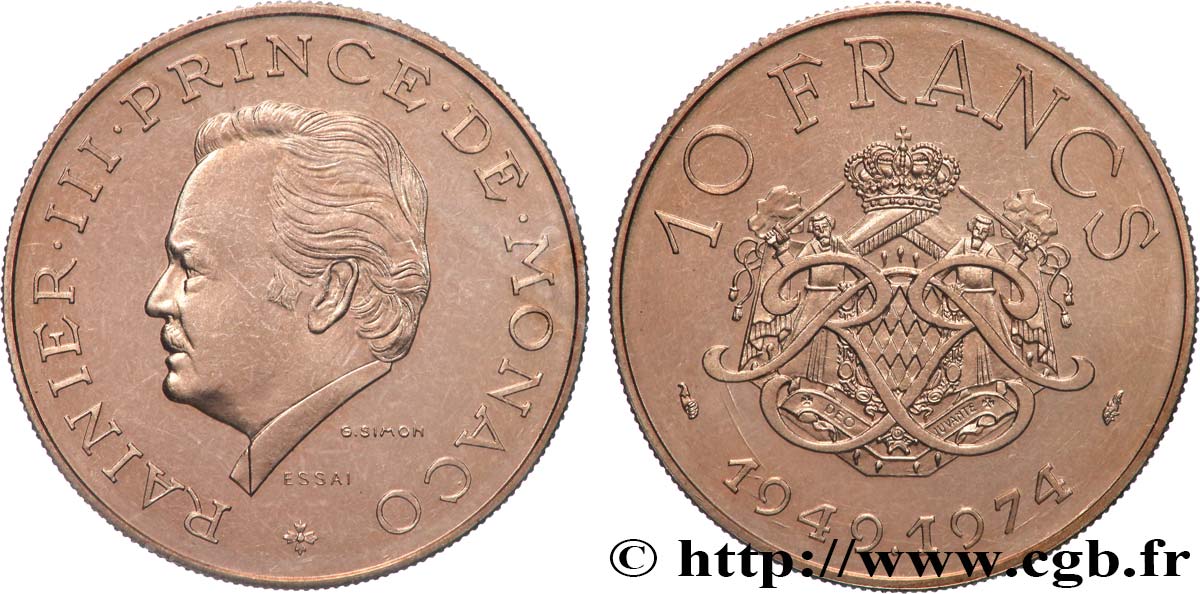 MONACO - PRINCIPATO DI MONACO - RANIERI III Essai de 10 Francs 25e anniversaire de règne 1974 Paris FDC 