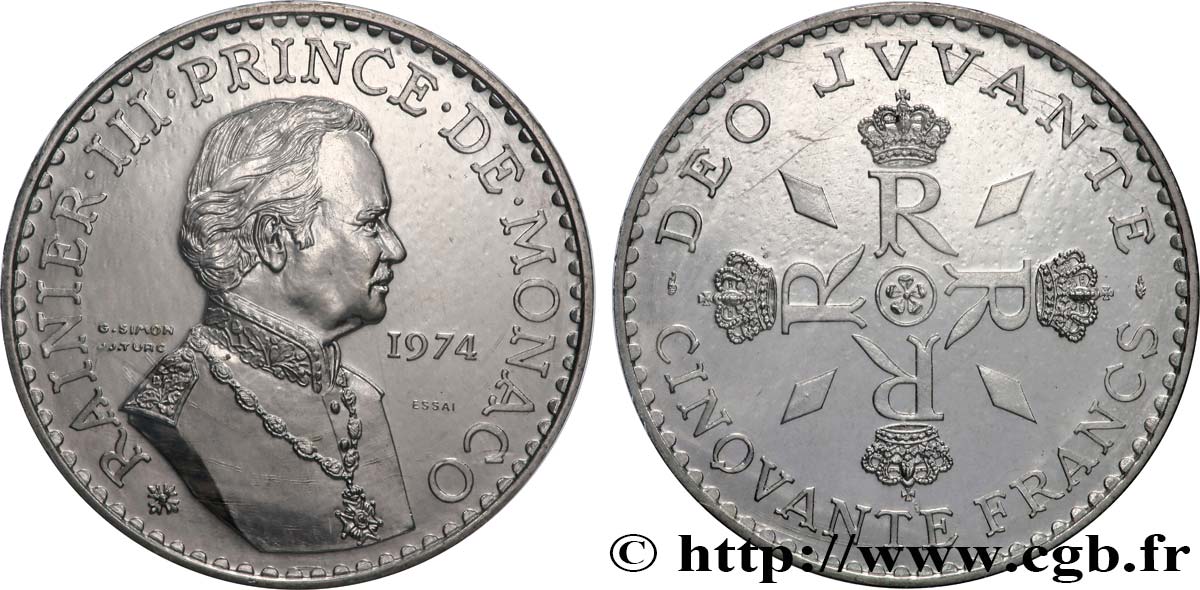 MONACO - PRINCIPATO DI MONACO - RANIERI III Essai de 50 Francs  1974 Paris FDC 