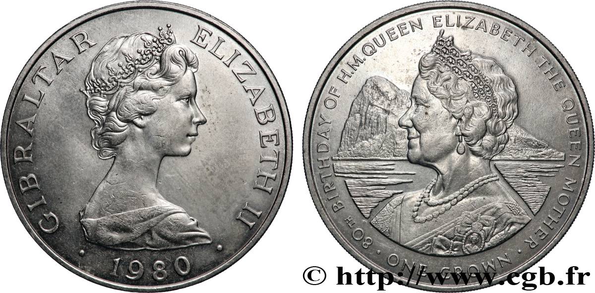 GIBRALTAR 1 Crown Elisabeth II / 80e anniversaire de la reine mère 1980  SUP 
