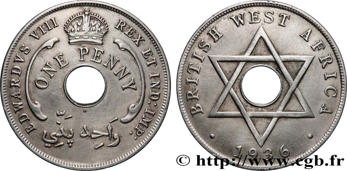 AFRIQUE OCCIDENTALE BRITANNIQUE 1 Penny Edouard VIII 1936 Heaton TTB+ 