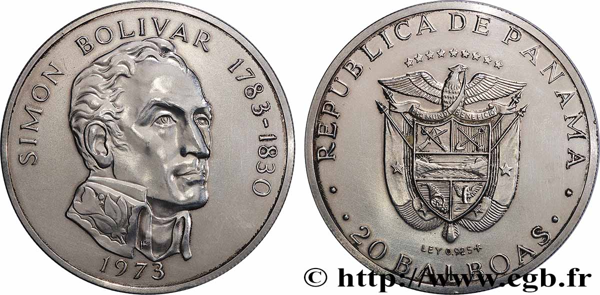 PANAMA 20 Balboas Simon Bolivar 1973  fST 