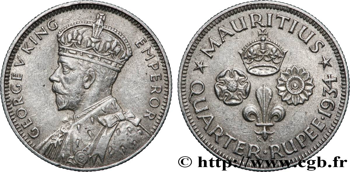 MAURITIUS 1/4 Rupee (Roupie) Georges V 1934 Londres q.SPL 