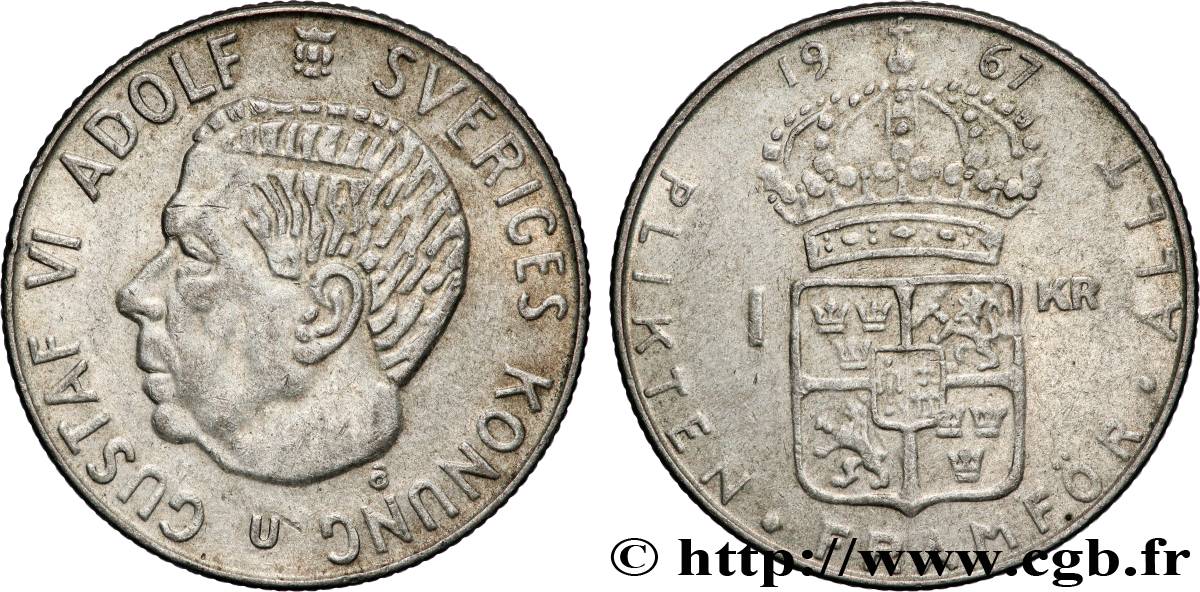 SUÈDE 1 Krona Gustave VI 1967 Kungsholmen TTB 