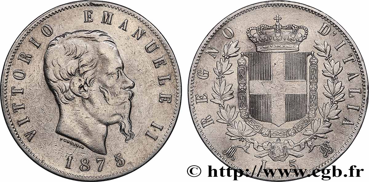 ARGENTO INVESTIMENTO 5 Lire  1875 Milan q.BB 