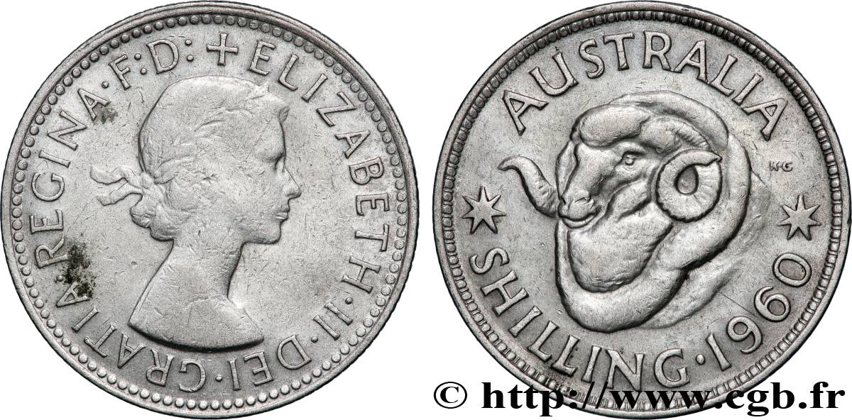 AUSTRALIE 1 Shilling Elisabeth II / bélier 1960 Melbourne TB 