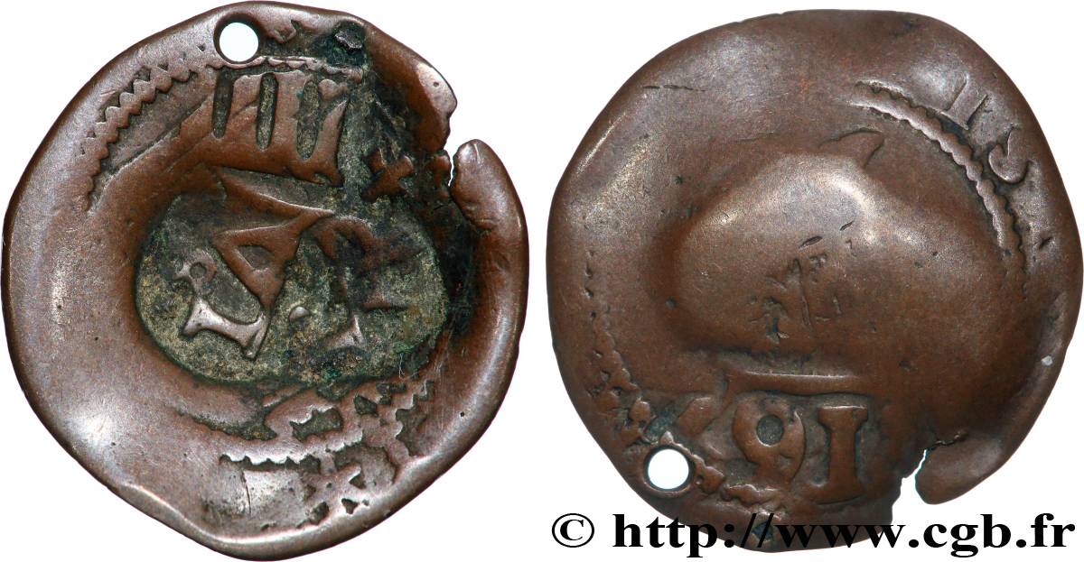 SPAIN - KINGDOM OF SPAIN - PHILIP IV Contremarque de 6 Maravedis 1636 Séville VF 