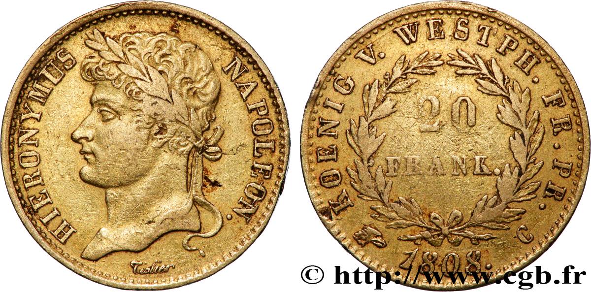 GERMANY - KINGDOM OF WESTPHALIA - JÉRÔME NAPOLÉON 20 Franken 1808 Cassel BB 
