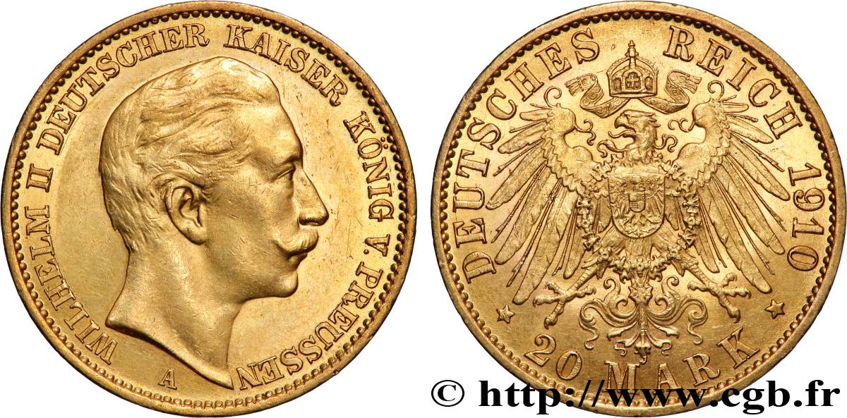 GERMANIA - REGNO DI PRUSSIA - GUGLIELMO II 20 Mark  1910 Berlin SPL 
