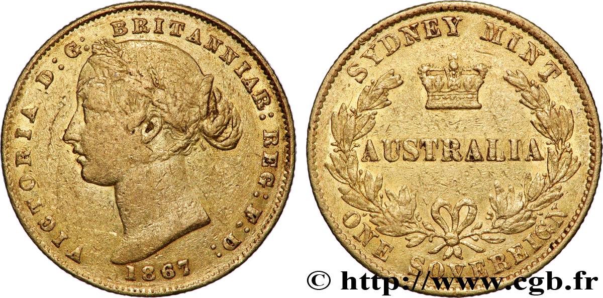 AUSTRALIE - VICTORIA 1 Souverain  1867 Sydney SS 