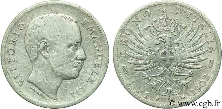 ITALIA 1 Lire Victor Emmanuel III 1902 Rome - R MB 