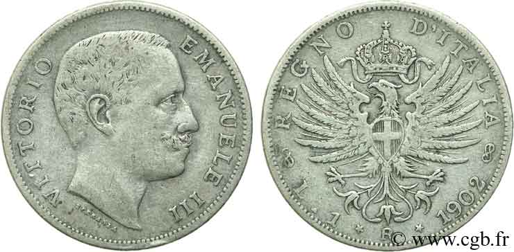 ITALY 1 Lire Victor Emmanuel III 1902 Rome - R XF 