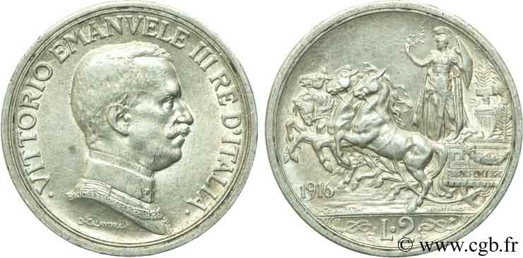 ITALIA 2 Lire Victor Emmanuel III / quadrige 1916 Rome - R EBC 