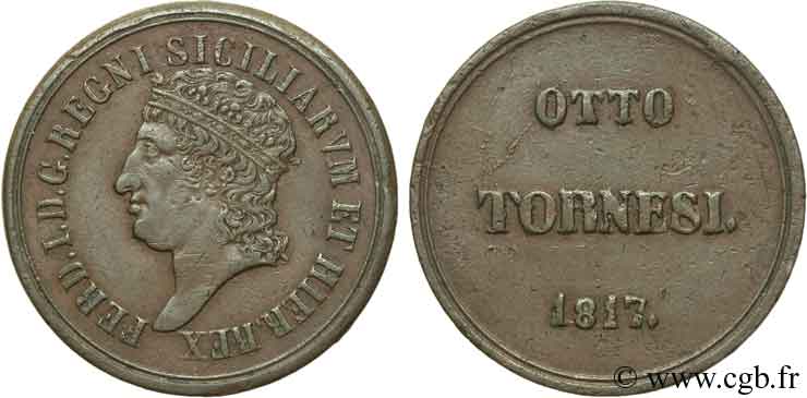 ITALIA - REINO DE LAS DOS SICILIAS 8 Tornesi Ferdinand Ier, roi de Naples et Sicile 1817  MBC+ 