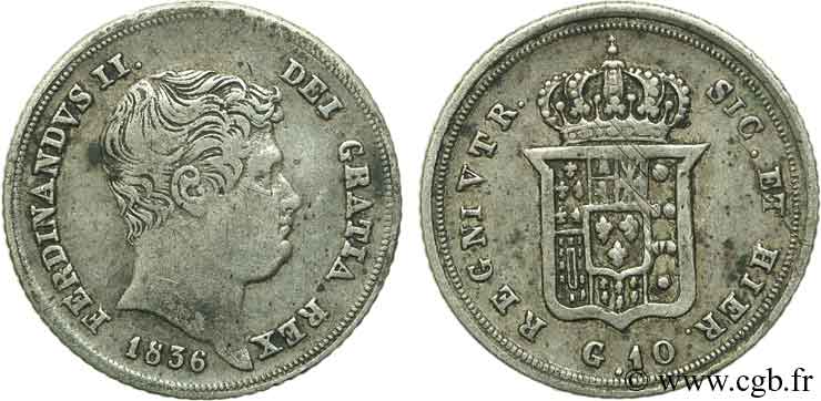 ITALY - KINGDOM OF THE TWO SICILIES 10 Grana Ferdinand II 1836  XF 
