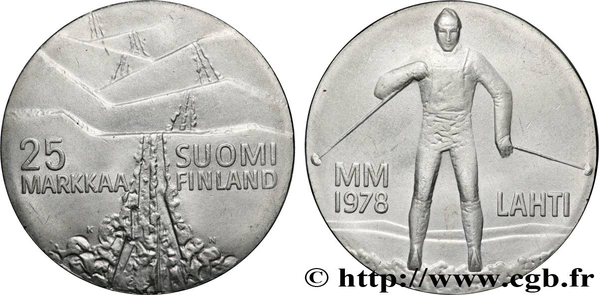 FINLANDE 25 Markkaa Jeux d’hivers Lahti 1978 Helsinki SUP 