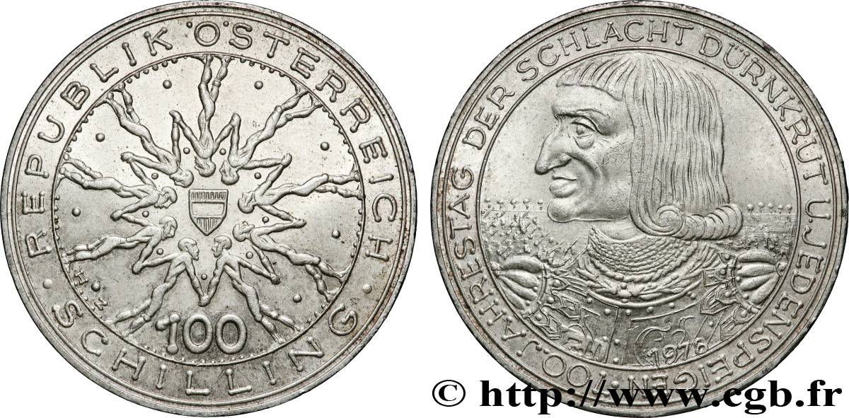 AUSTRIA 100 Schilling 700e anniversaire de la bataille de Dürnkrut 1978  MS 