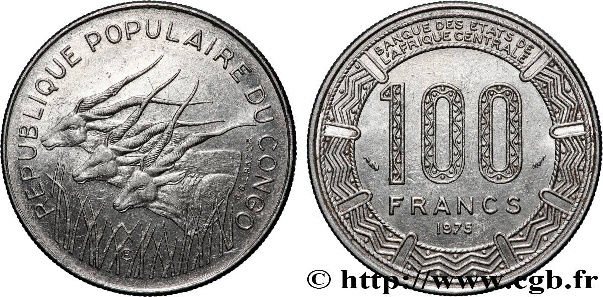 CONGO REPUBLIC 100 Francs type “BCEAC” 1975 Paris AU 