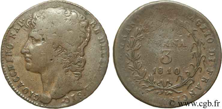 ITALY - KINGDOM OF TWO SICILIES 3 Grana Joachim Murat 1810  VF 