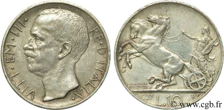 ITALY 10 Lire Victor Emmanuel III 1927 Rome - R AU 