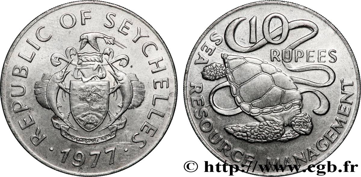 SEYCHELLES 10 Rupees Préservation des ressources marines 1977  AU 